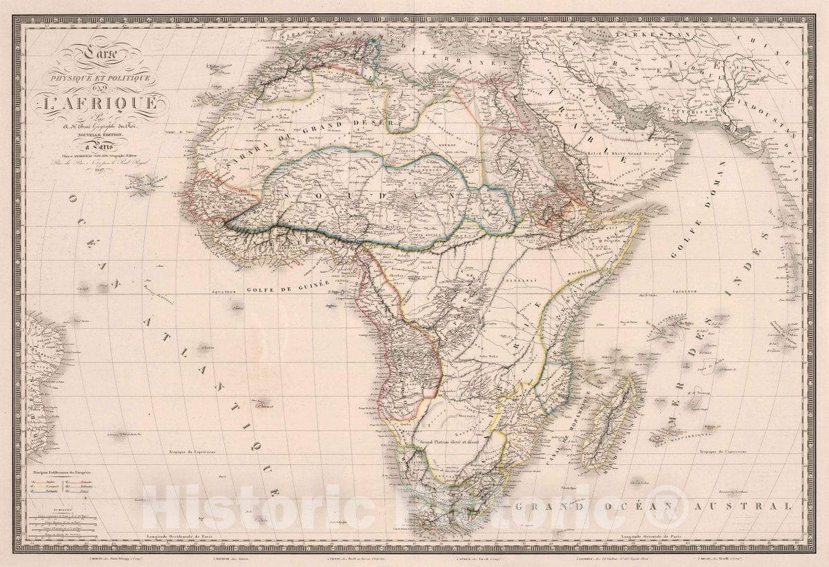 Historic Map : Carte Physique et Politique de l'Afrique, 1847 Atlas - Vintage Wall Art