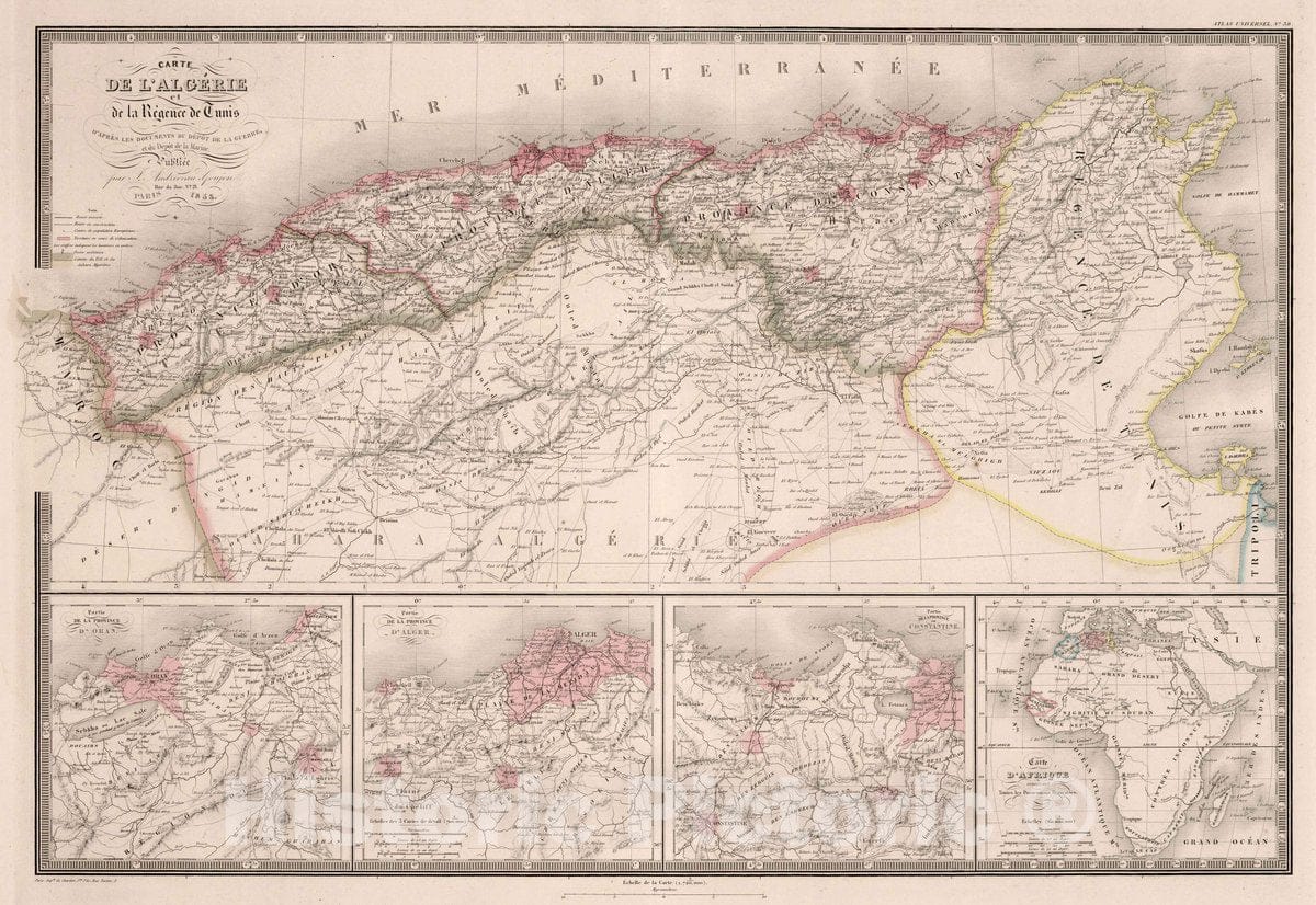 Historic Map : Algeria, Carte de L'Algerie et de la Regence de Tunis, 1853 Atlas , Vintage Wall Art