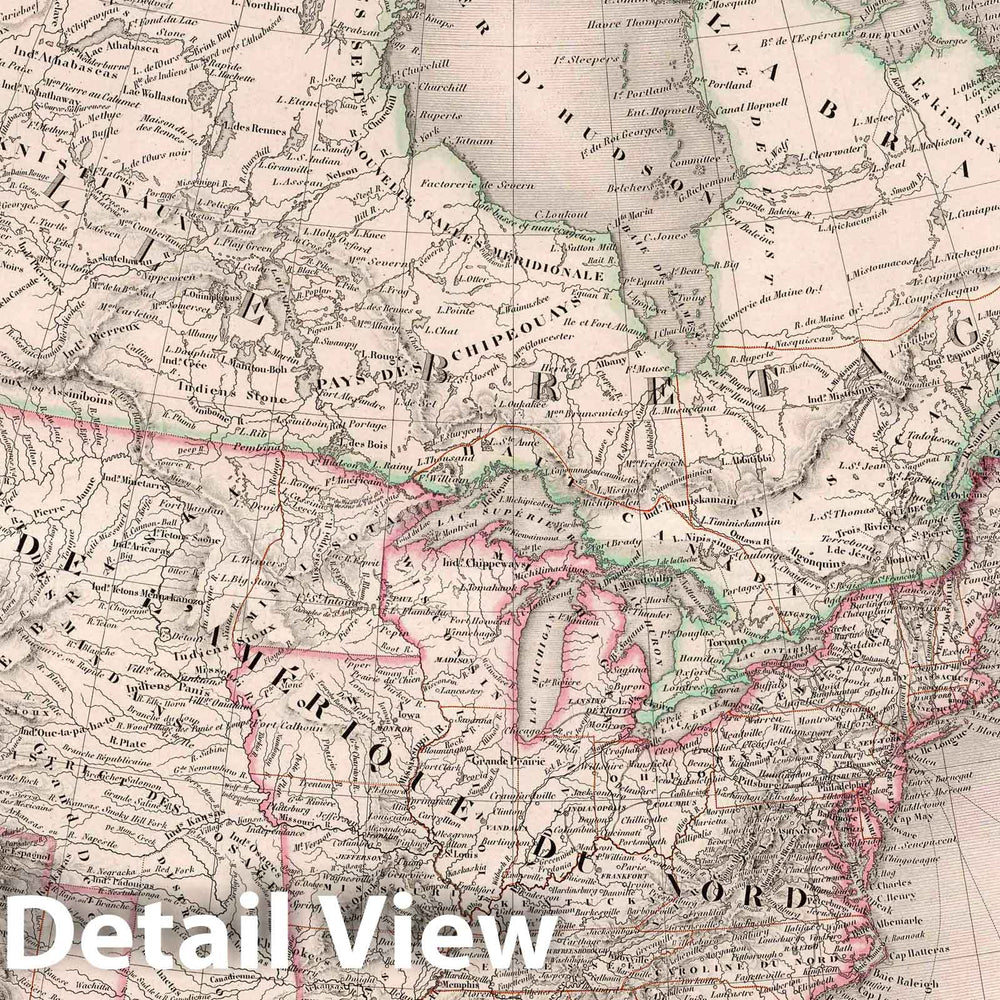 Historic Map : Amerique du Nord, 1852 Atlas - Vintage Wall Art