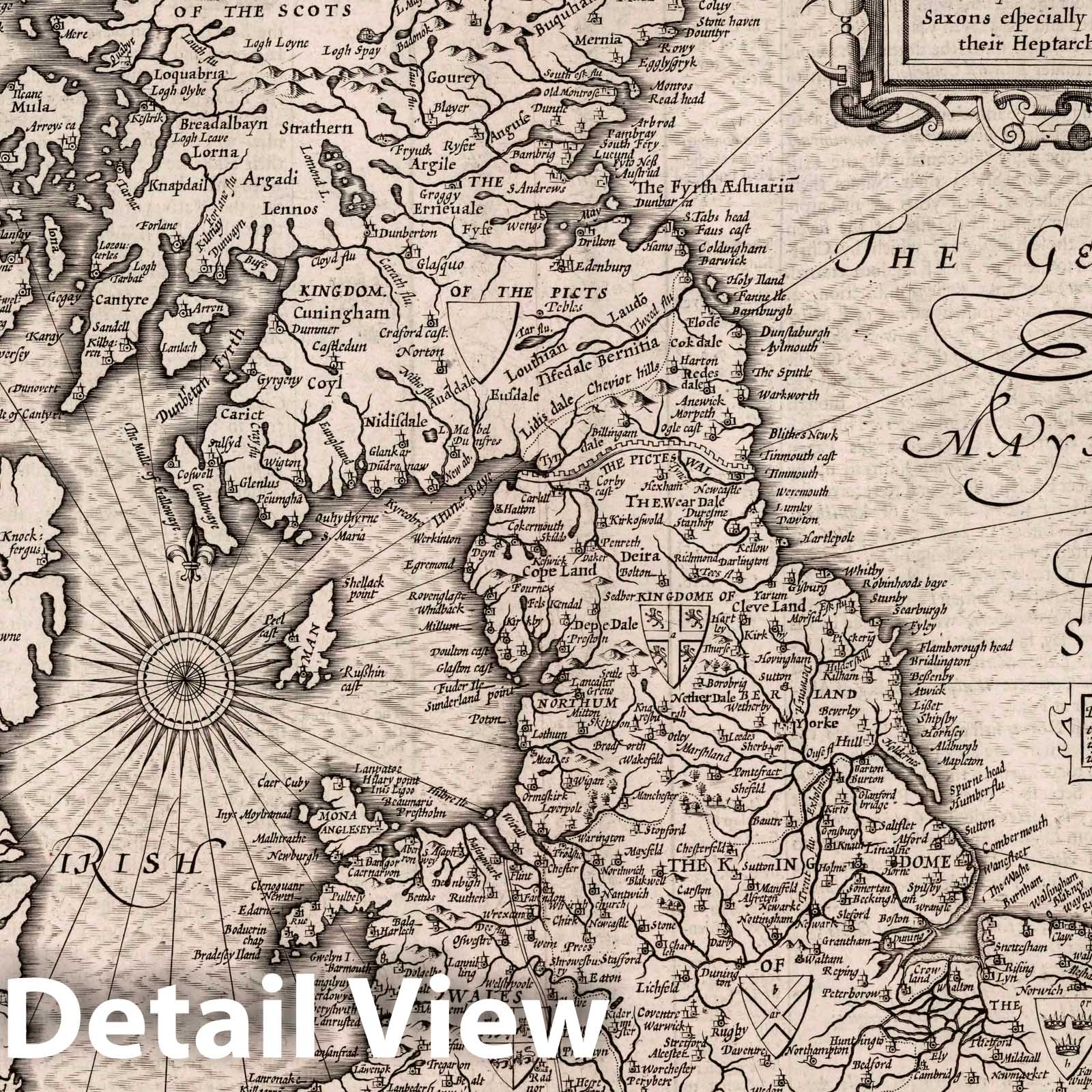 Historic Map : Britain as it was devided in The TYME of The Englishe Saxons, 1676 Atlas - Vintage Wall Art
