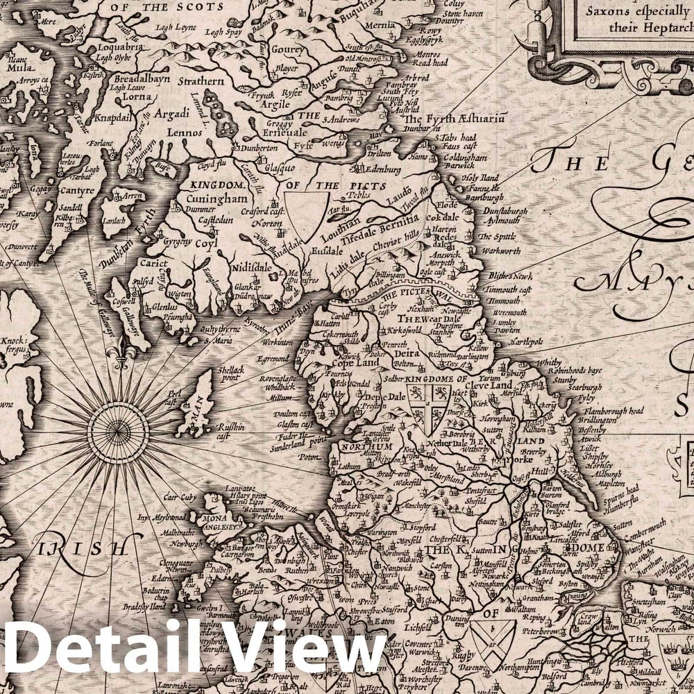 Historic Map : Britain as it was devided in The TYME of The Englishe Saxons, 1676 Atlas - Vintage Wall Art