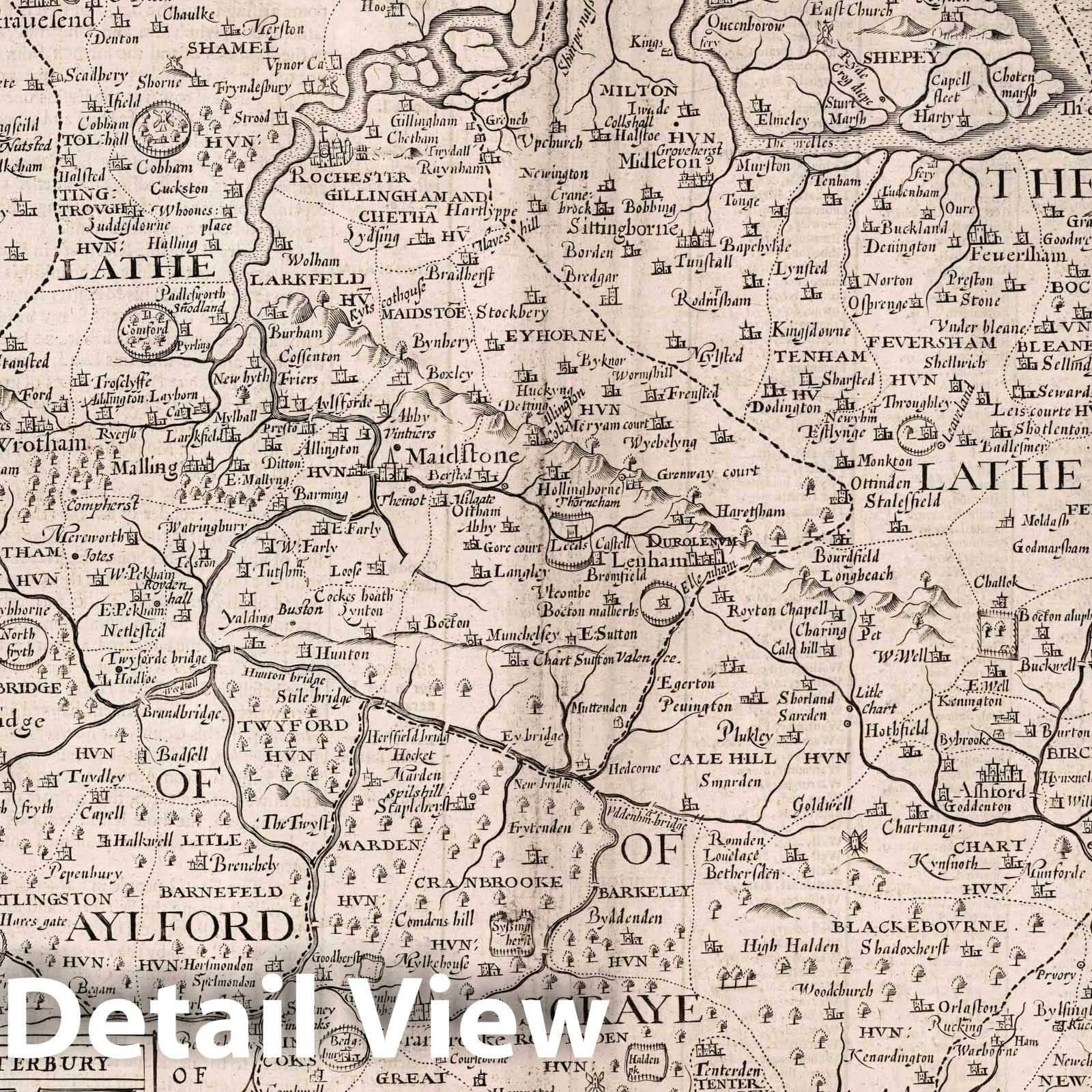 Historic Map : Kent. (Insets) Canterbury. Rochester, 1676 Atlas - Vintage Wall Art