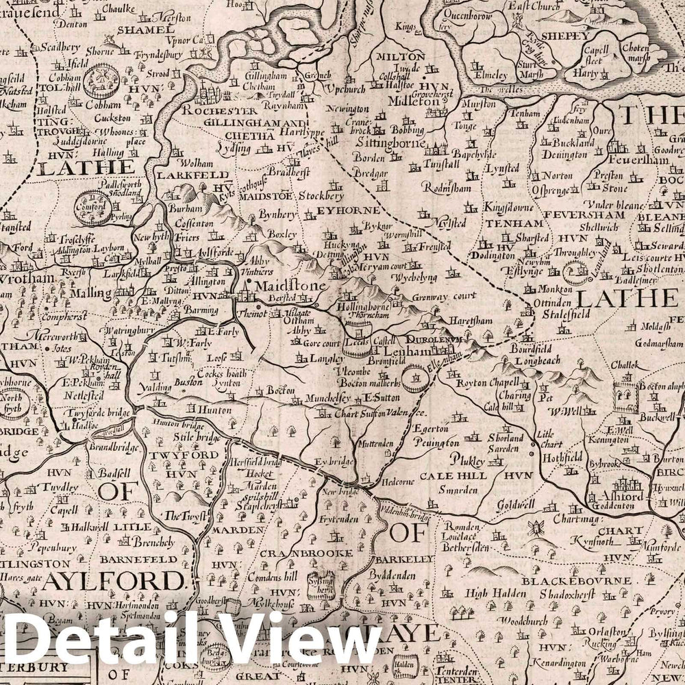 Historic Map : Kent. (Insets) Canterbury. Rochester, 1676 Atlas - Vintage Wall Art