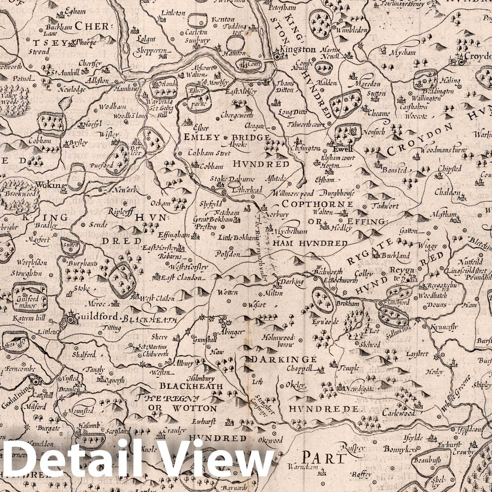 Historic Map : Surrey, 1676 Atlas - Vintage Wall Art