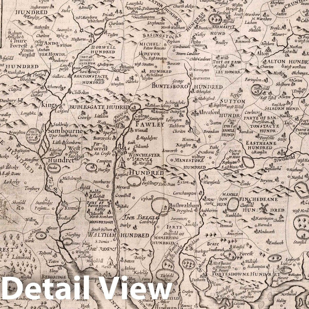 Historic Map : Hantshire, 1676 Atlas - Vintage Wall Art