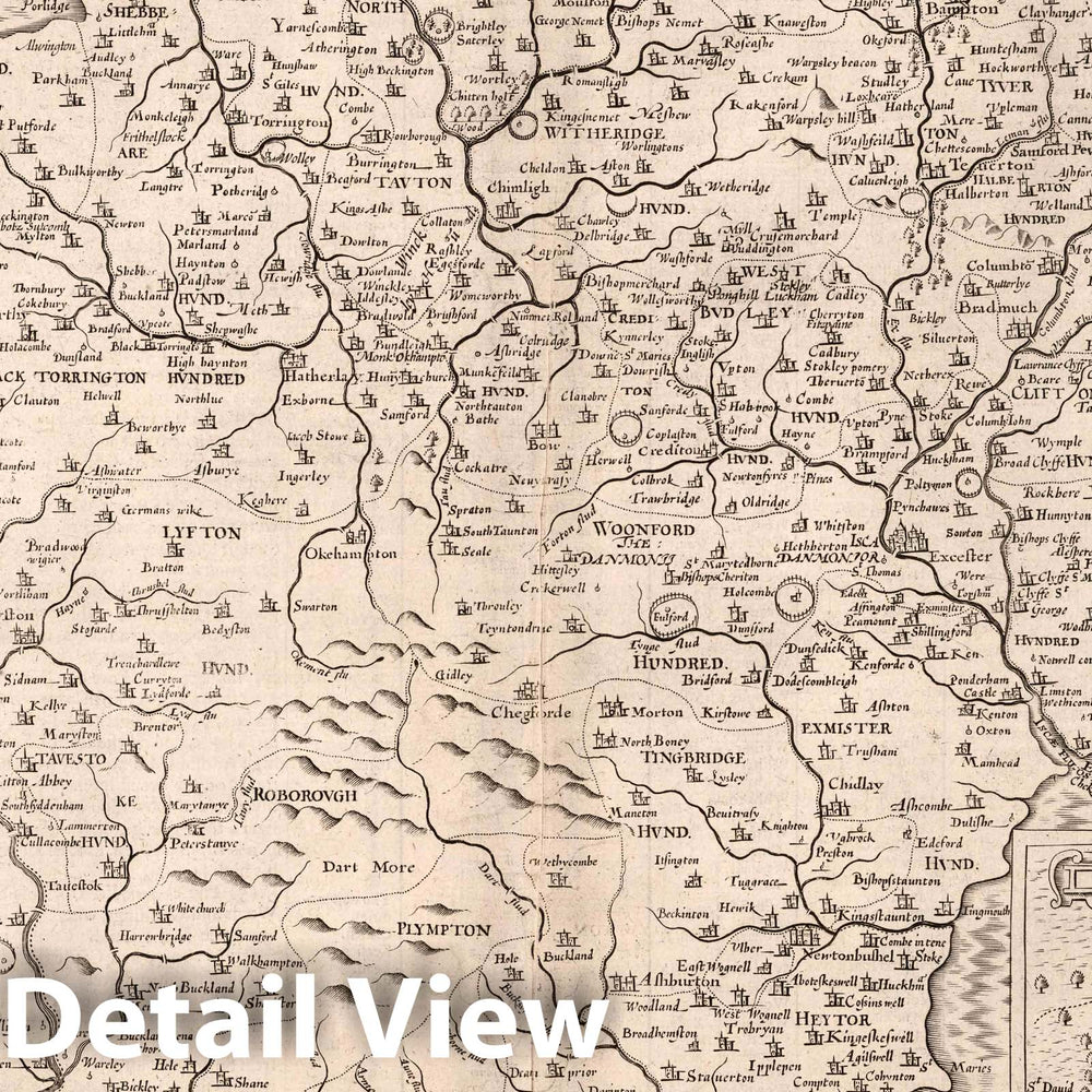 Historic Map : Devonshire. (Inset) Excester, 1676 Atlas - Vintage Wall Art