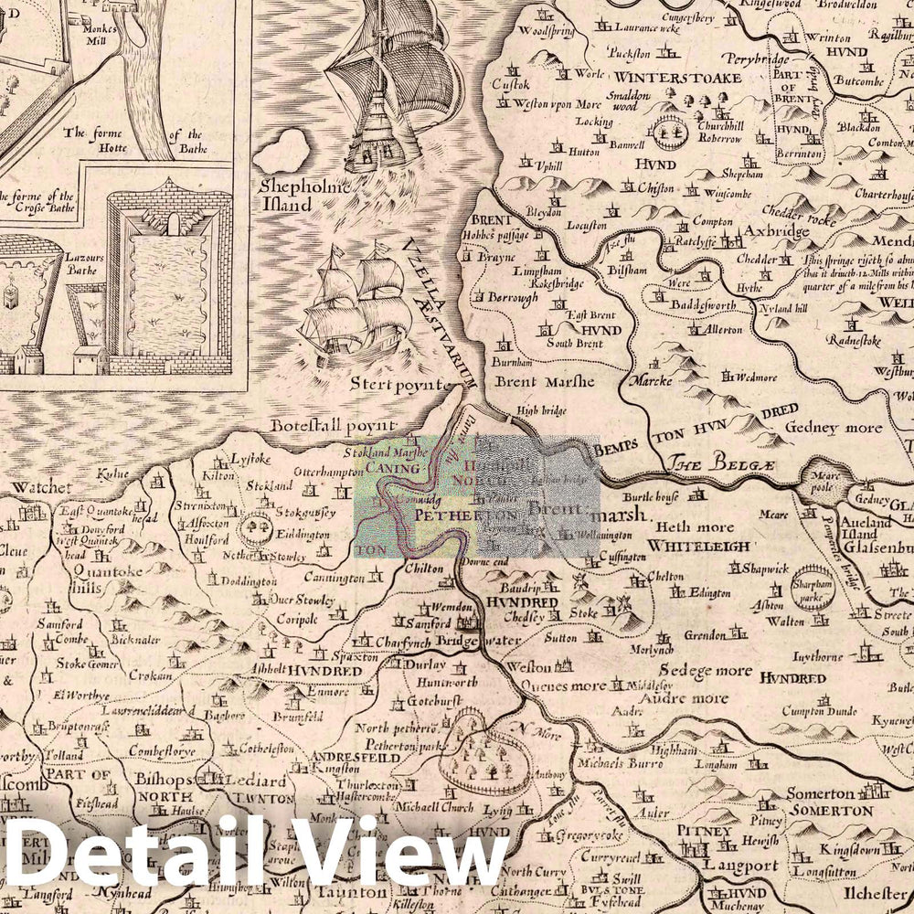 Historic Map : Somerset-Shire. (Inset) Bath, 1610 Atlas - Vintage Wall Art