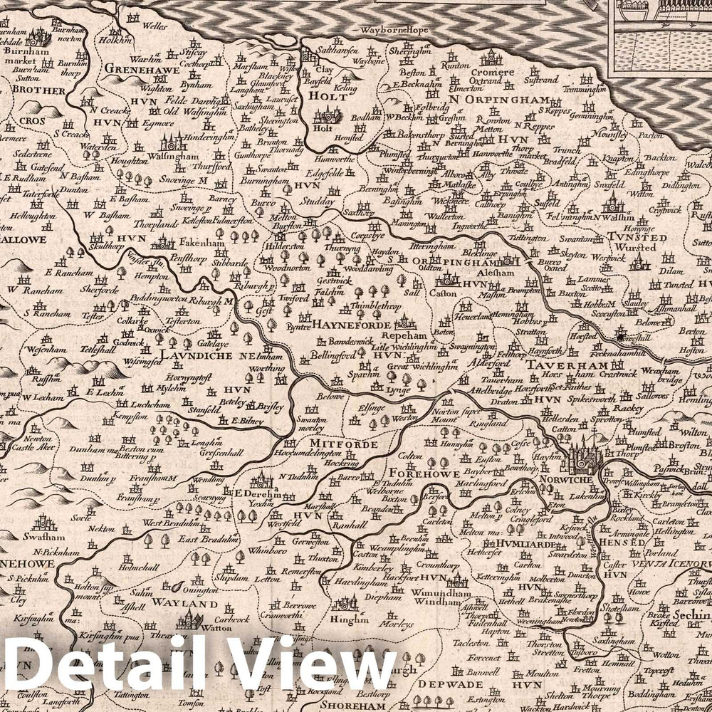 Historic Map : Norfolk, 1676 Atlas - Vintage Wall Art