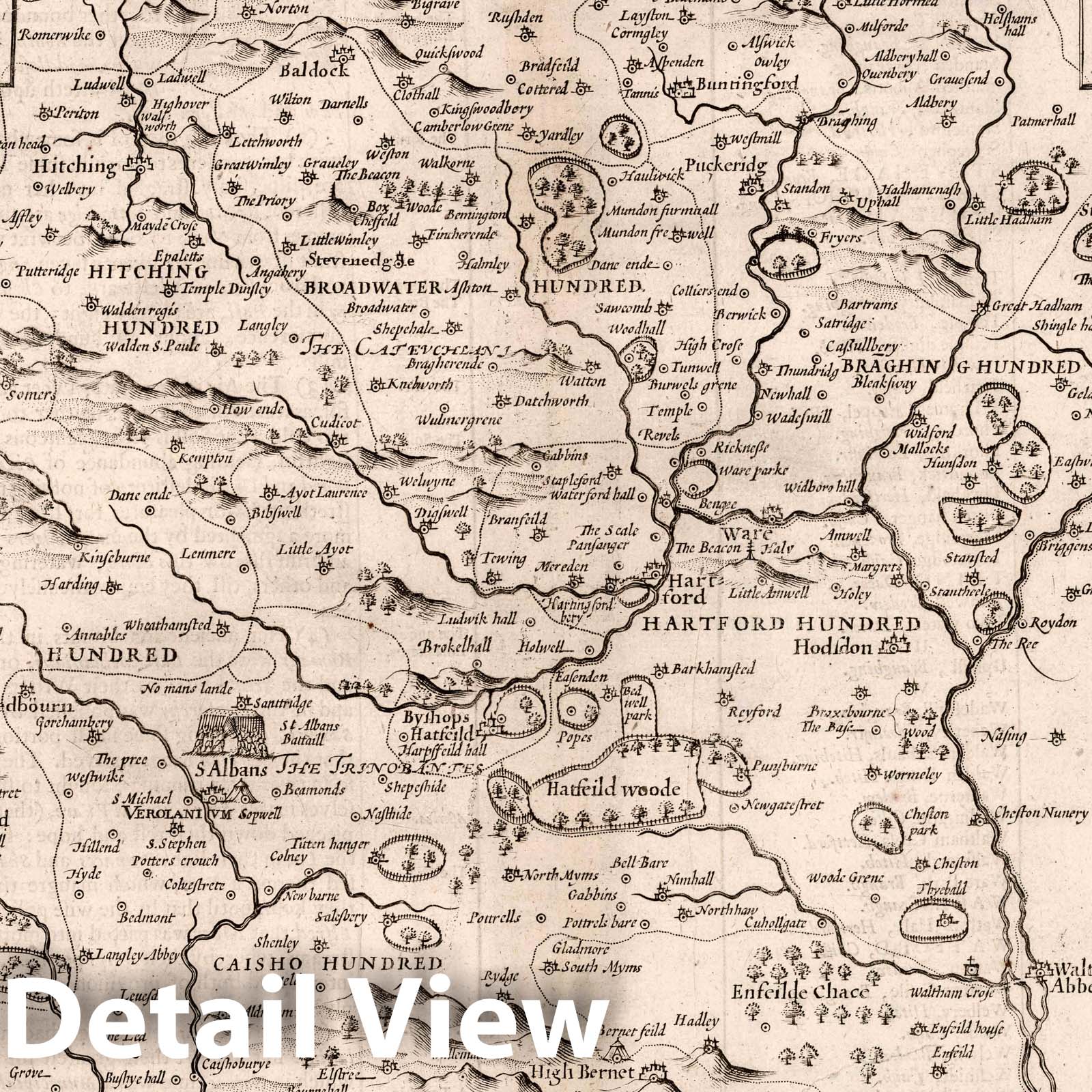 Historic Map : Hartfordshire. (Insets) Verolanium. Hartforde, 1676 Atlas - Vintage Wall Art