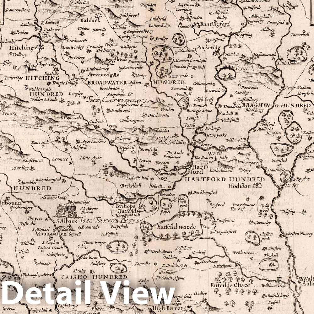 Historic Map : Hartfordshire. (Insets) Verolanium. Hartforde, 1676 Atlas - Vintage Wall Art