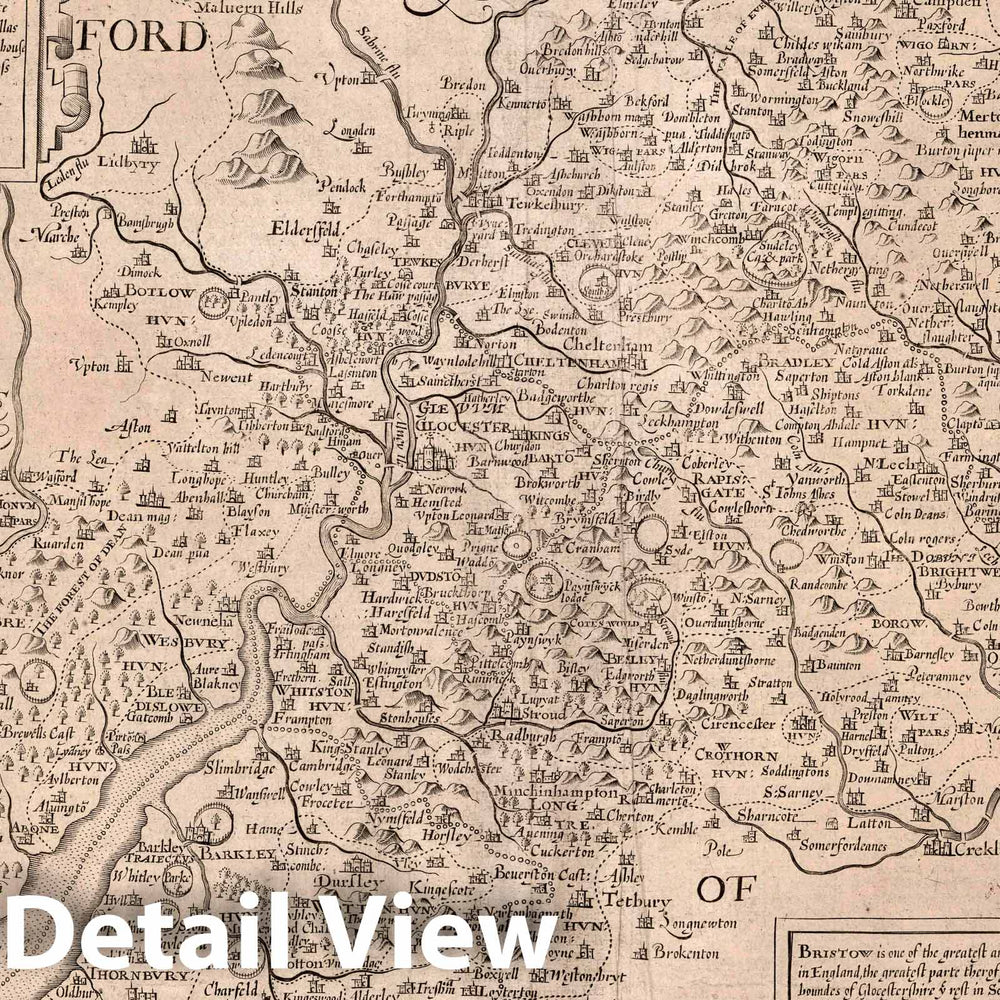 Historic Map : Glocestershire. (Insets) Glocester. Bristow, 1676 Atlas - Vintage Wall Art