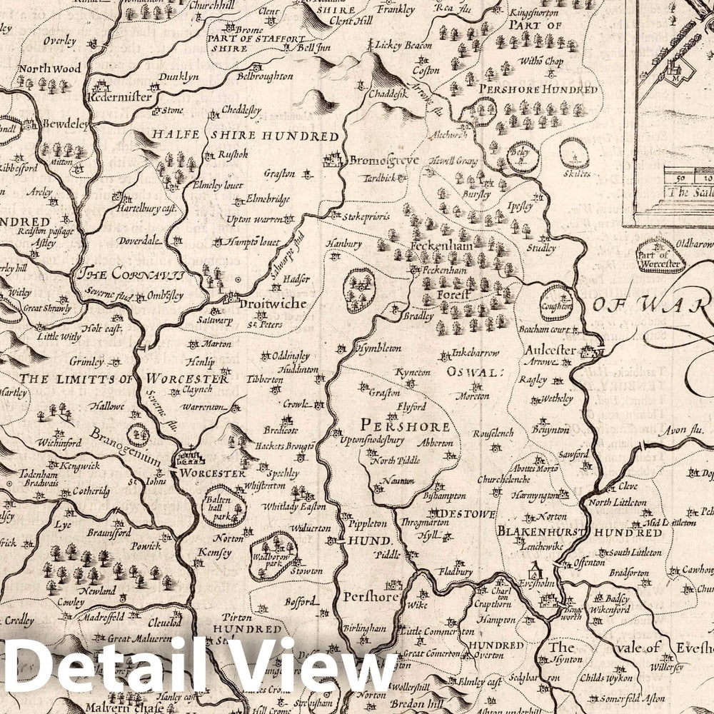 Historic Map : Worcestershire. (Inset) Worcester, 1610 Atlas - Vintage Wall Art
