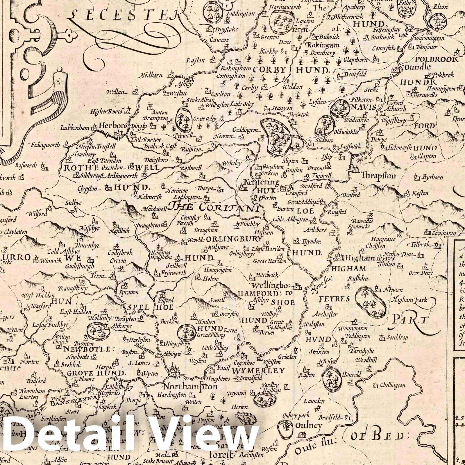 Historic Wall Map : Northampton-Shire. (Insets) Northampton. Peterborow, 1610 Atlas - Vintage Wall Art