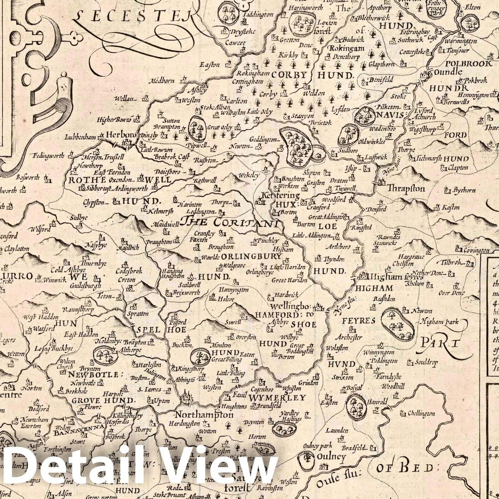 Historic Wall Map : Northampton-Shire. (Insets) Northampton. Peterborow, 1610 Atlas - Vintage Wall Art