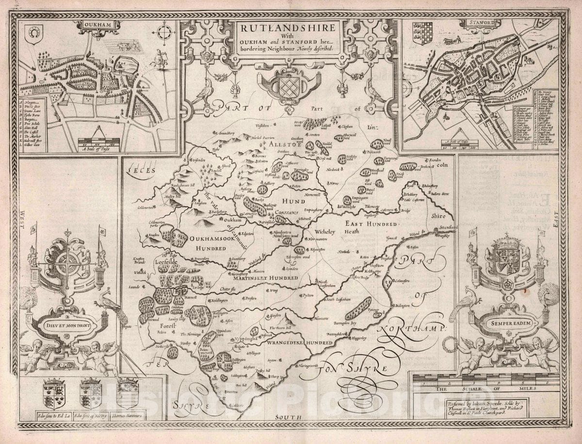 Historic Map : Rutlandshire. (Insets) Oukham. Stanford, 1676 Atlas - Vintage Wall Art