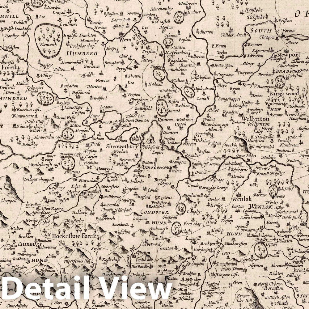 Historic Map : Shropshyre. (Inset) Shrowesbury, 1676 Atlas - Vintage Wall Art