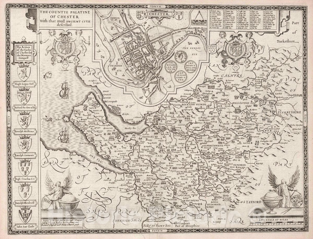 Historic Map : (Cheshire) Countye Palatine of Chester, 1676 Atlas - Vintage Wall Art