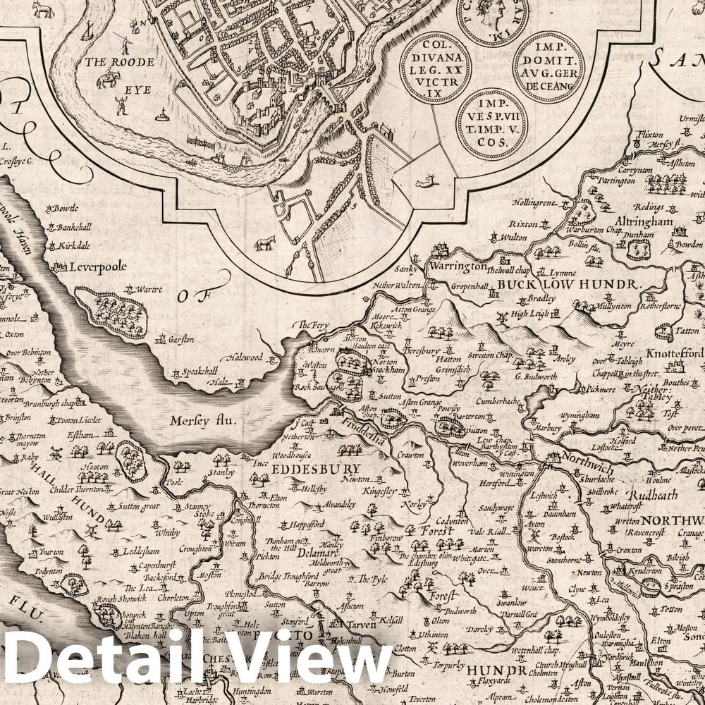 Historic Map : (Cheshire) Countye Palatine of Chester, 1676 Atlas - Vintage Wall Art