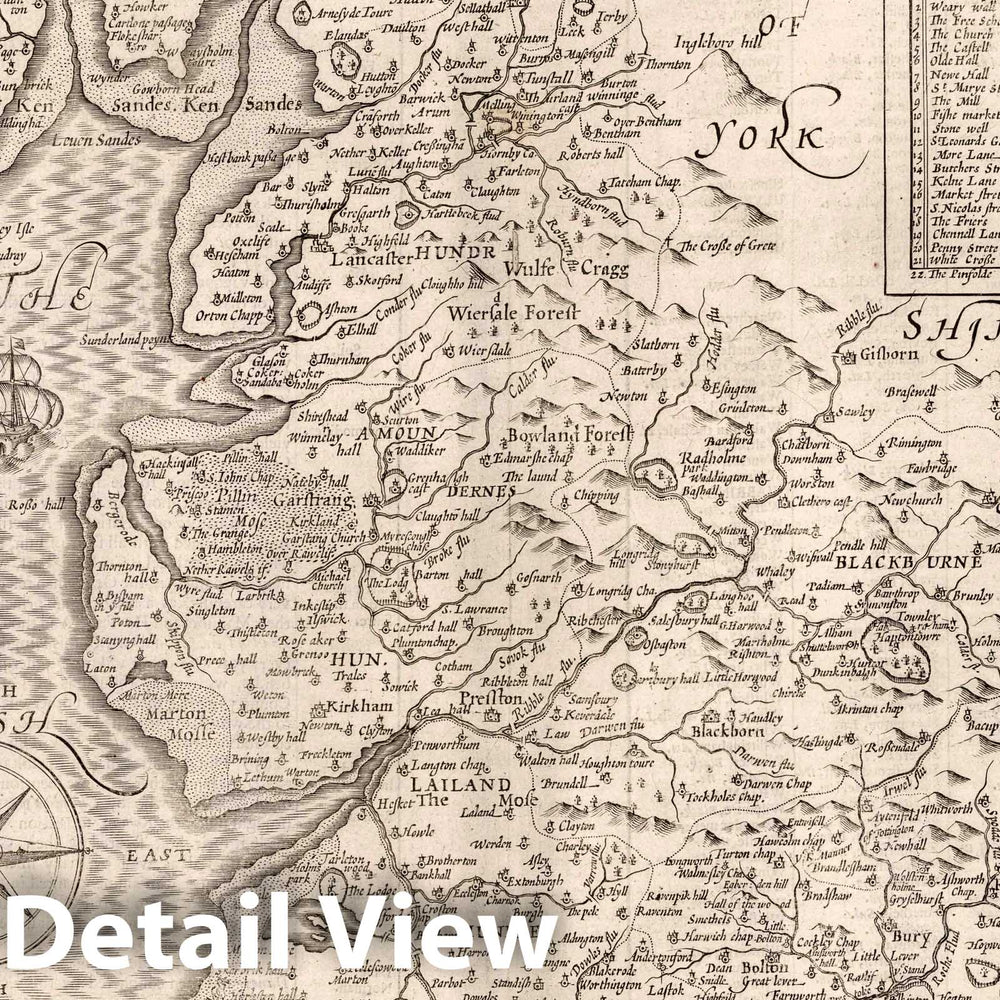 Historic Map : The Countie Pallatine of Lancaster, 1610 Atlas - Vintage Wall Art
