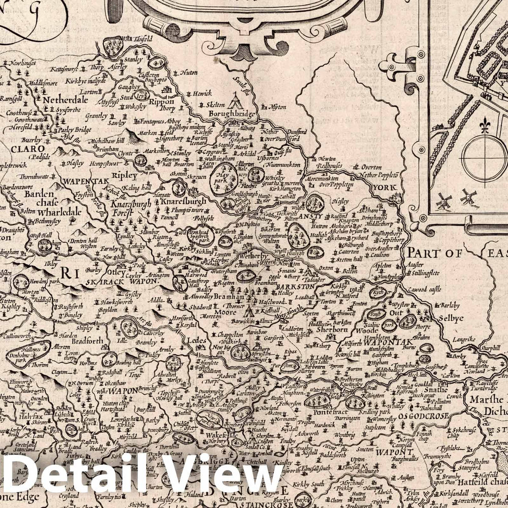 Historic Map : The West Ridinge of Yorkeshyre, 1676 Atlas - Vintage Wall Art