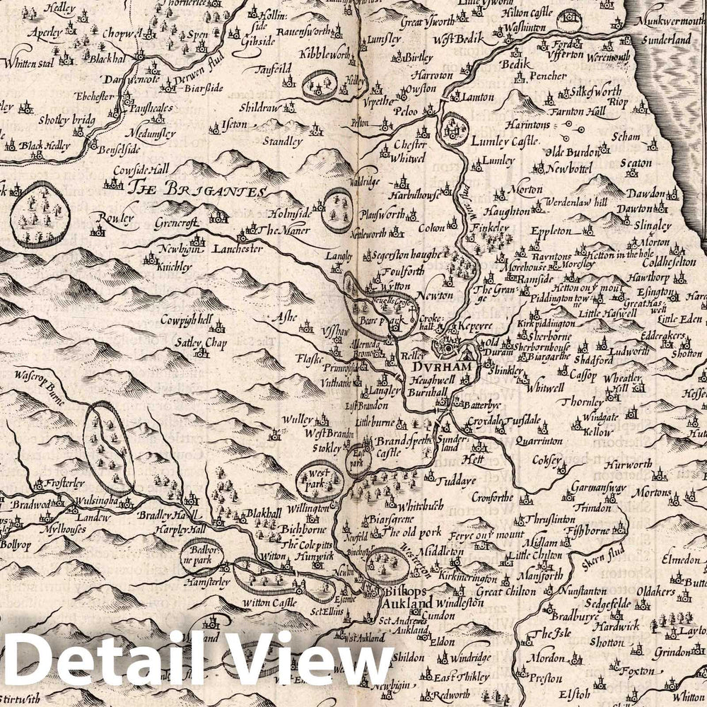 Historic Map : The Bishoprick and Citie of Durham. (Inset) Durham, 1676 Atlas - Vintage Wall Art