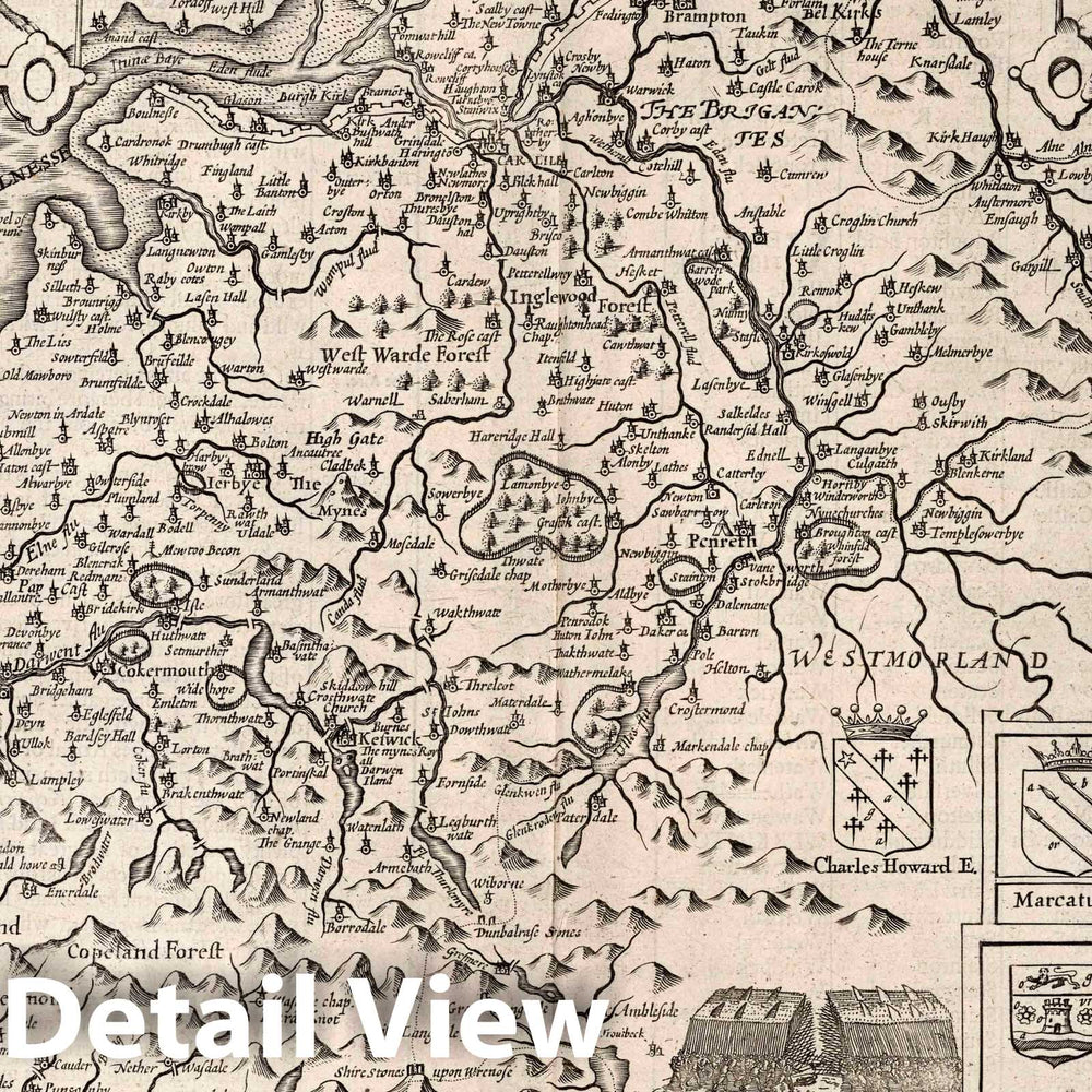 Historic Map : Cumberland. (Inset) Carlile, 1676 Atlas - Vintage Wall Art