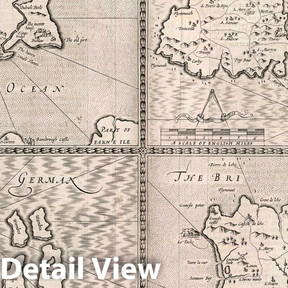 Historic Wall Map : Holy Island. Garnsey. Farne. Jarsey, 1676 Atlas - Vintage Wall Art
