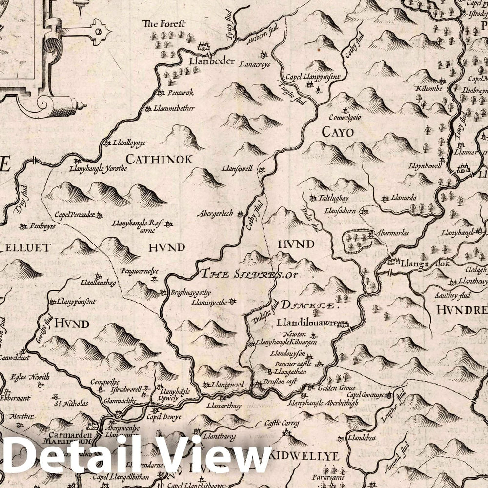 Historic Map : Caermarden Both Shyre and Towne, 1676 Atlas - Vintage Wall Art