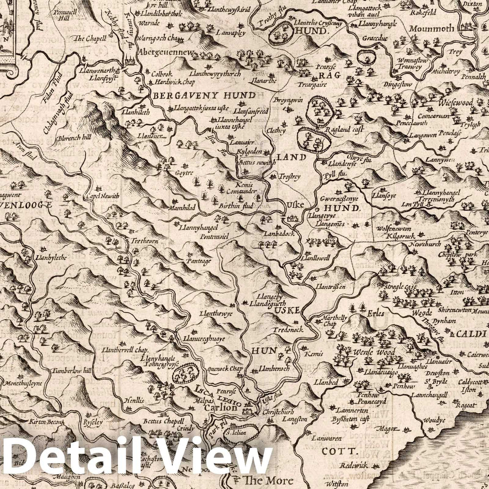 Historic Map : Monmouthshire. (Inset) Monmouth, 1610 Atlas - Vintage Wall Art