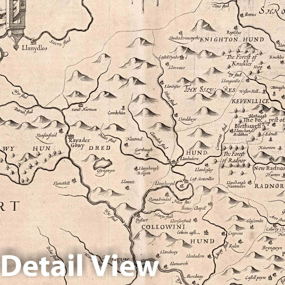 Historic Map : The Countie of Radnor, 1610 Atlas - Vintage Wall Art