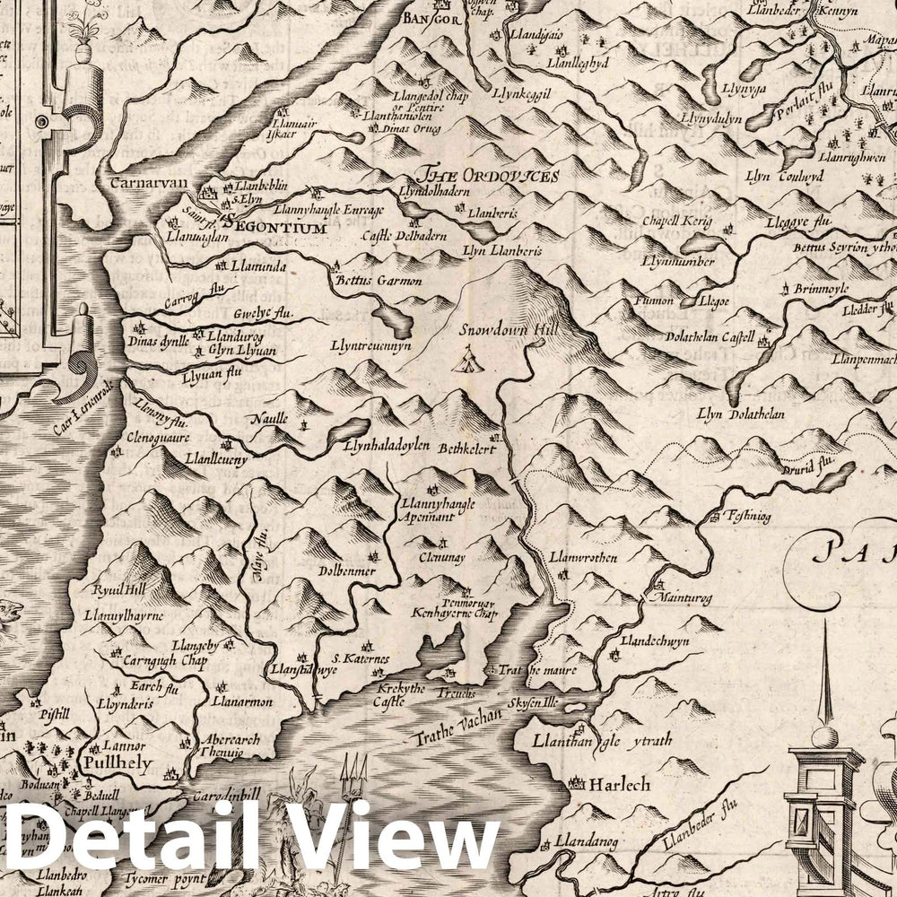 Historic Map : Caernarvon Both Shyre and Shire-Towne, 1610 Atlas - Vintage Wall Art