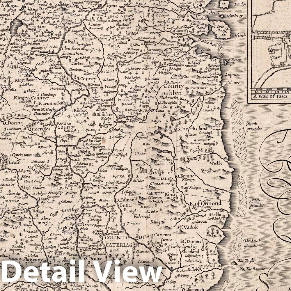 Historic Map : The Countie of Leinster. (Inset) Dubline, 1610 Atlas - Vintage Wall Art