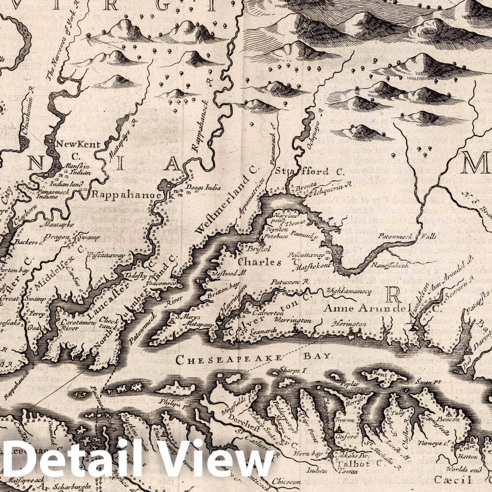 Historic Map : Virginia and Maryland, 1676 Atlas - Vintage Wall Art