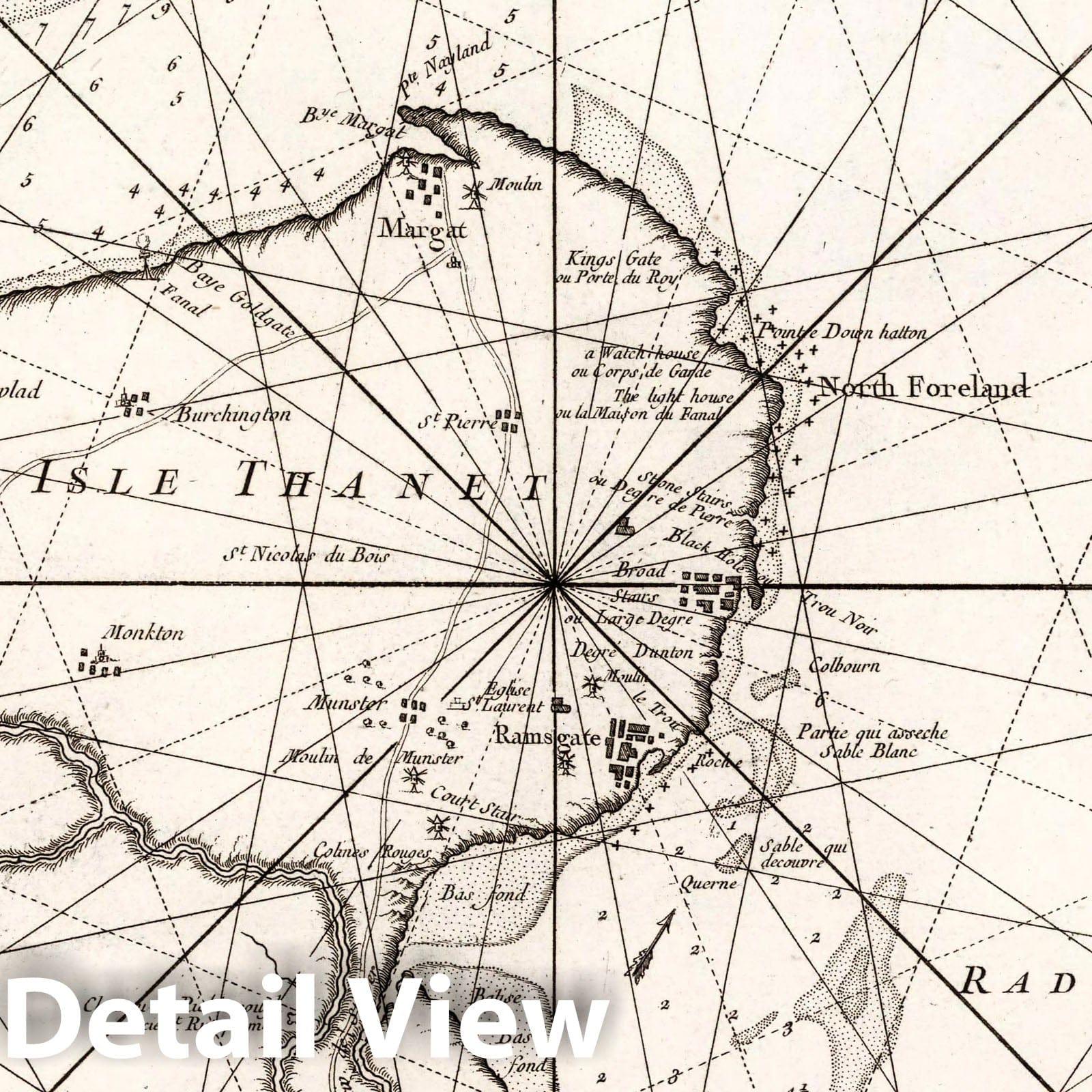 Historic Map : Isle of Thanet Carte Reduite de la Rade des Dunes Avec une Partie des Entrees de la Tamise, 1757 Chart , Vintage Wall Art