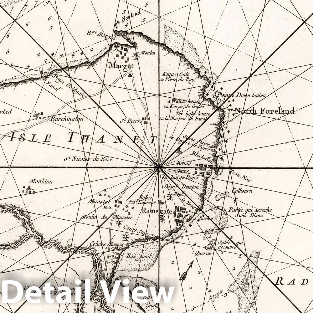 Historic Map : Isle of Thanet Carte Reduite de la Rade des Dunes Avec une Partie des Entrees de la Tamise, 1757 Chart , Vintage Wall Art