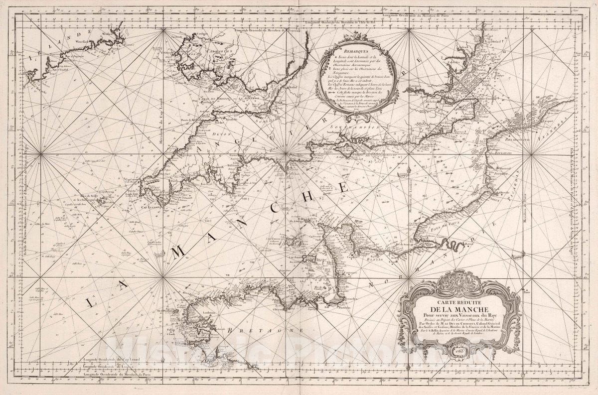 Historic Map : English Channel Carte Reduite de la Manche, 1763 Chart , Vintage Wall Art