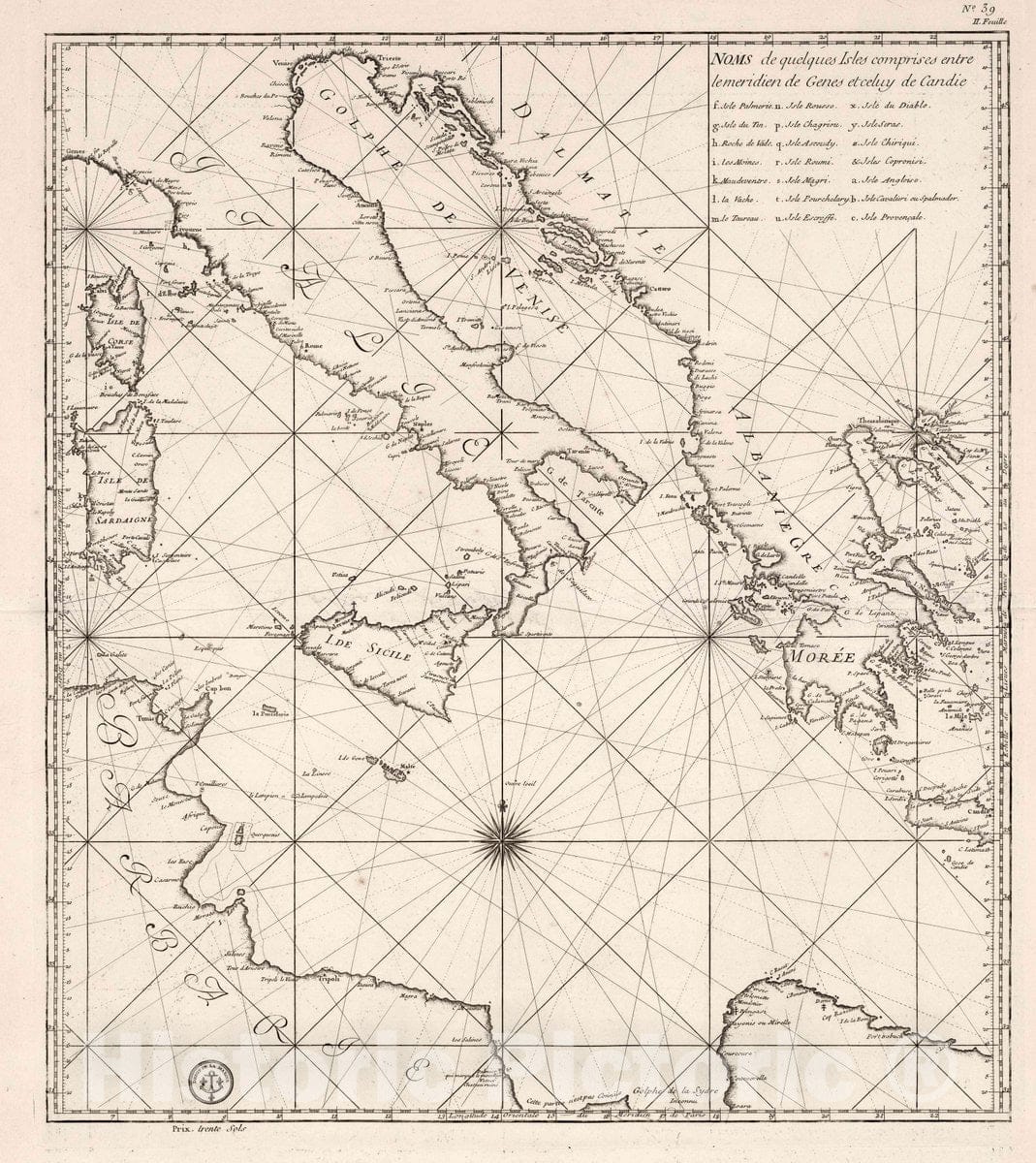 Historic Map : Mediterranean Sea Carte Reduite de la Mer Mediterranee (Central Sheet), 1737 Chart , Vintage Wall Art