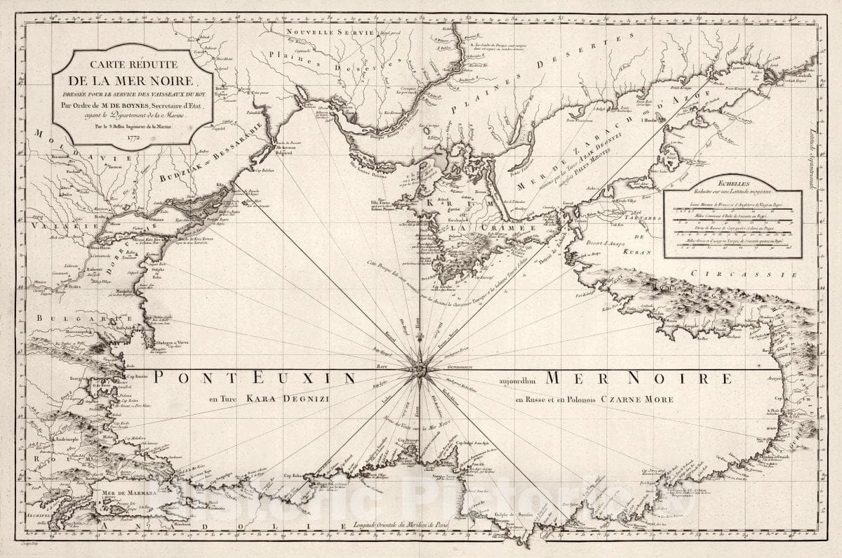 Historic Map : Black Sea Carte Reduite de la Mer Noire, 1772 Chart , Vintage Wall Art