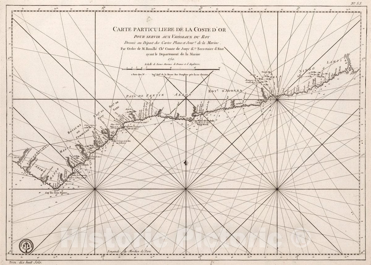 Historic Map : Togo, Carte Particuliere de la Coste d'Or, 1750 Chart , Vintage Wall Art