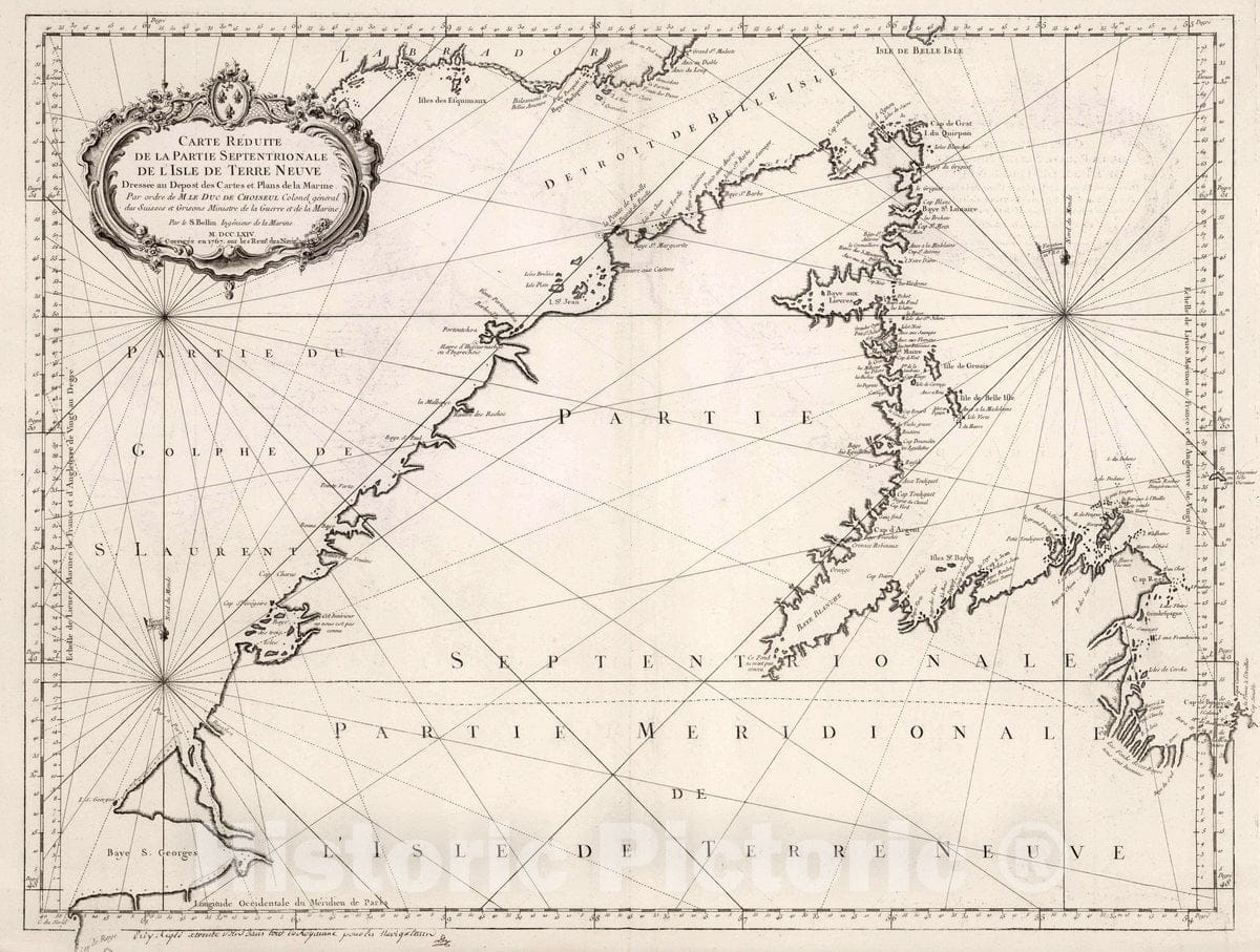 Historic Map : Newfoundland, Carte Reduite de la Partie Septentrionale de l'Isle de Terre Neuve, 1764 Chart , Vintage Wall Art