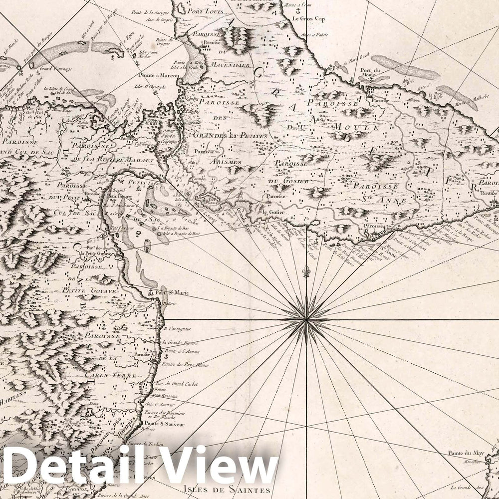 Historic Map : Guadeloupe, Carte Reduite des Isles de Guadeloupe, Marie Galante et les Saintes, 1759 Chart , Vintage Wall Art