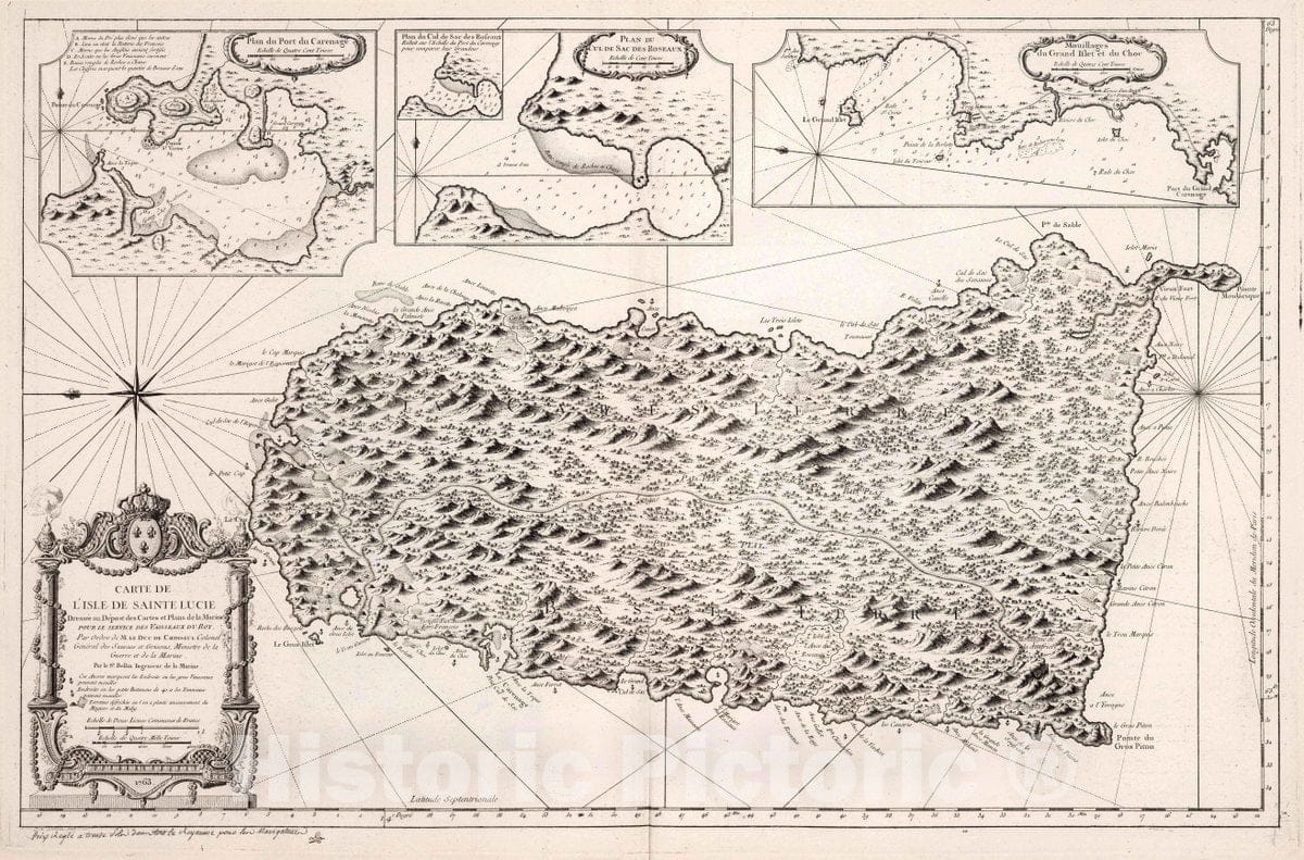 Historic Wall Map : St. Lucia, Carte de l'Isle de Sainte Lucie, 1763 Chart , Vintage Wall Art