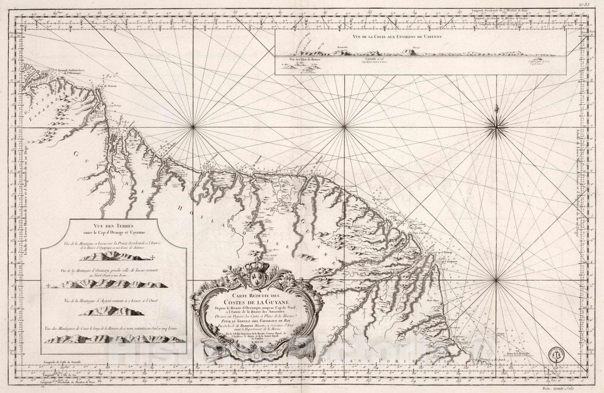 Historic Map : Guyane, Carte Reduite des Costes de la Guyane, 1760 Chart , Vintage Wall Art