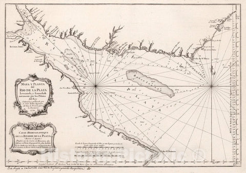 Historic Map : La Plata River (Argentina and Uruguay) Carte Hydrographique de la Riviere de la Plata, 1770 Chart , Vintage Wall Art