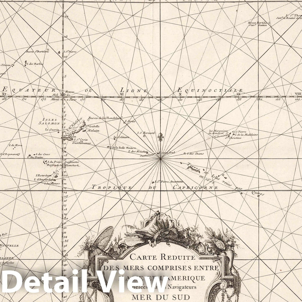 Historic Map : Polynesia, Pacific Carte Reduite des Mer Comprises Entre l'Asie et l'Amerique, 1756 Chart , Vintage Wall Art
