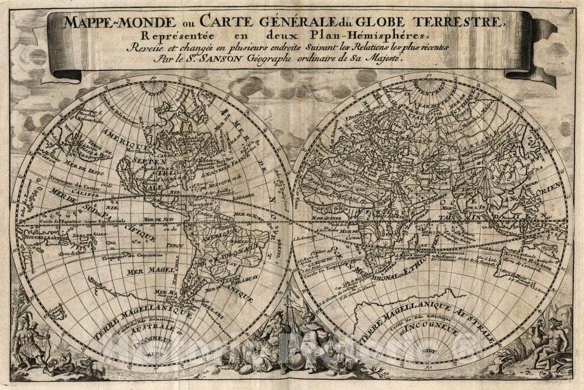 Historic Map : Mappe-Monde ou Carte Generale du Globe Terrestre, 1734 Atlas - Vintage Wall Art