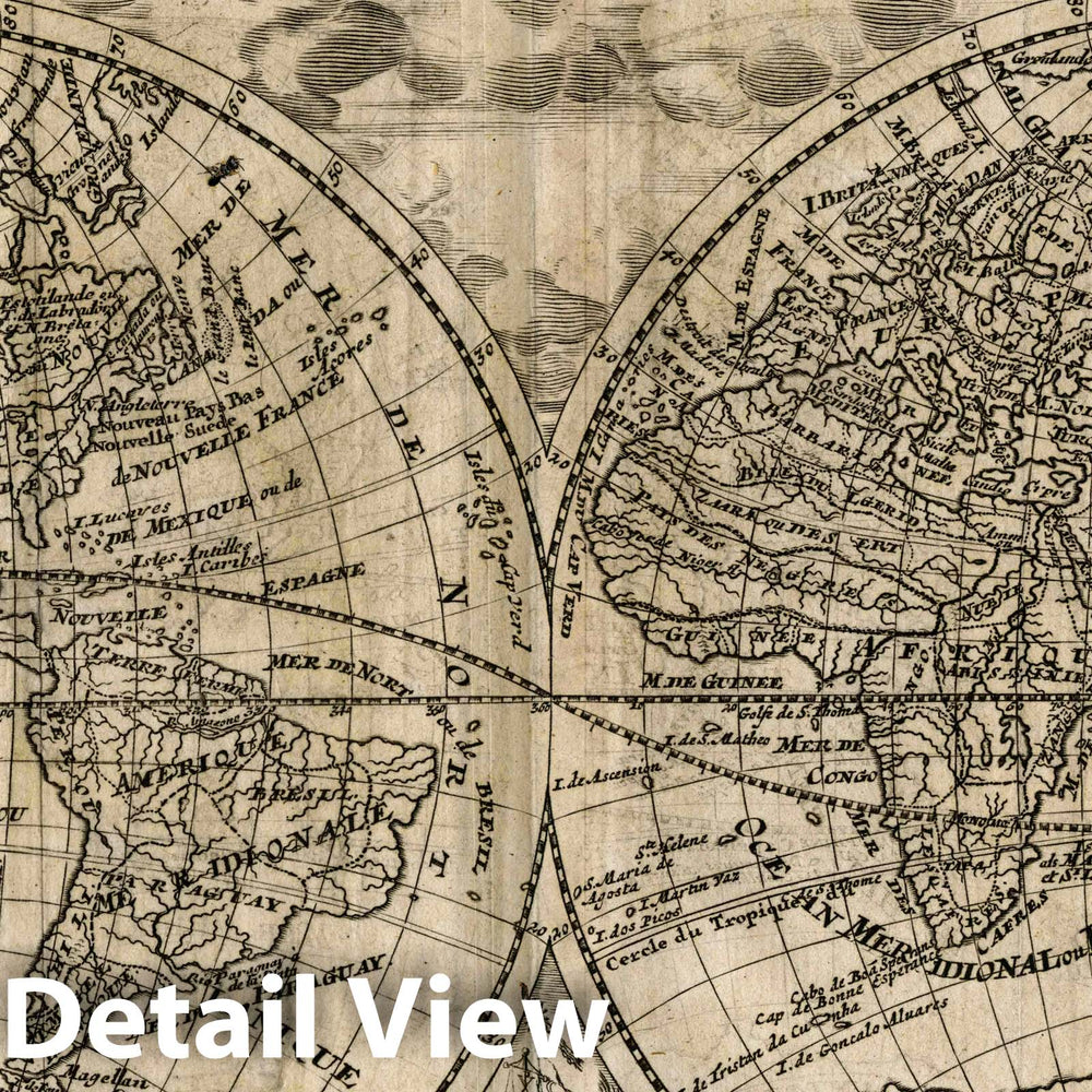 Historic Map : Mappe-Monde ou Carte Generale du Globe Terrestre, 1734 Atlas - Vintage Wall Art
