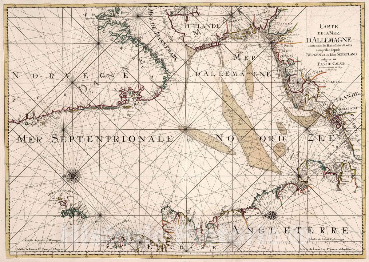 Historic Map : North Sea Carte de la Mer D'Allemagne, 1693 Chart , Vintage Wall Art