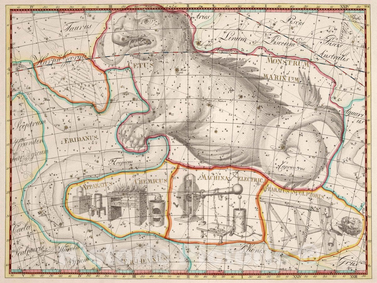 Historic Map : XVII. Cetus. Coelum Stellatum, 1801 Celestial Atlas - Vintage Wall Art