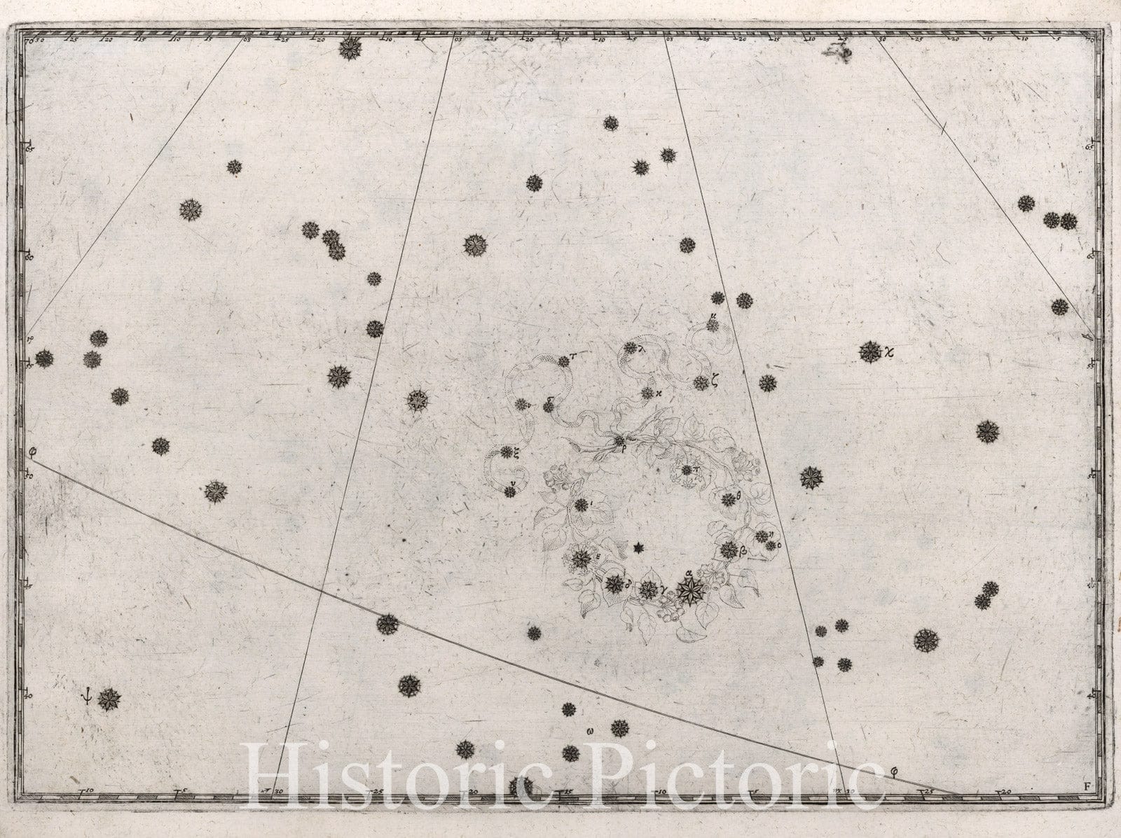 Historic Wall Map : Constellation: Corona Borealis, Crown, 1655 Celestial Atlas - Vintage Wall Art